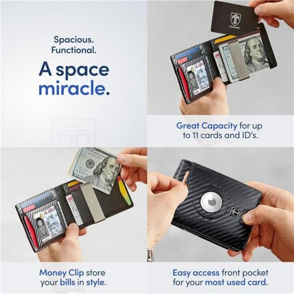 Travando Mens AirTag Wallet RFID Blocking Slim Wallet Money Clip Card Holder - Picture 4 of 7